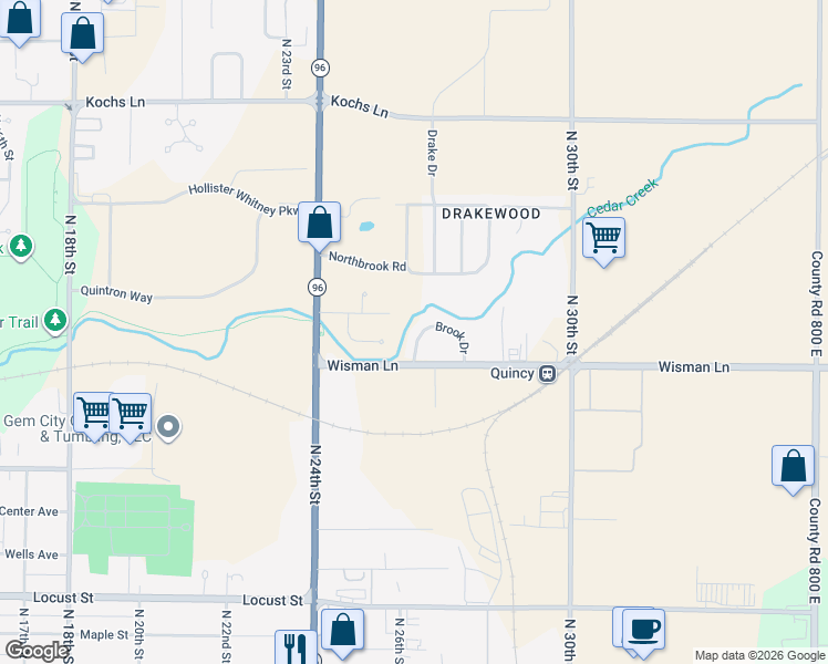 map of restaurants, bars, coffee shops, grocery stores, and more near 2607 Brook Drive in Quincy