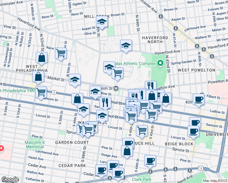 map of restaurants, bars, coffee shops, grocery stores, and more near 12 Farragut Street in Philadelphia