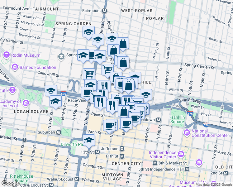 map of restaurants, bars, coffee shops, grocery stores, and more near in Philadelphia
