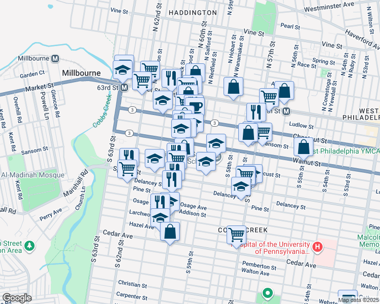 map of restaurants, bars, coffee shops, grocery stores, and more near in Philadelphia