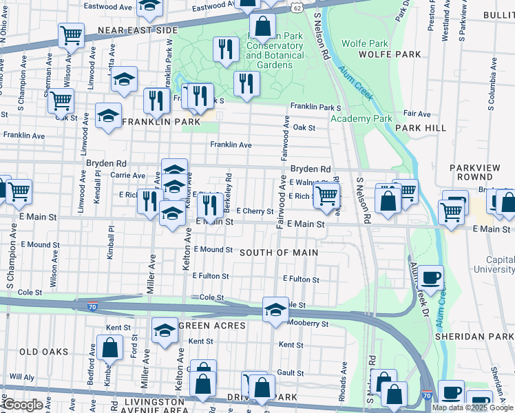 map of restaurants, bars, coffee shops, grocery stores, and more near 418 Morrison Avenue in Columbus