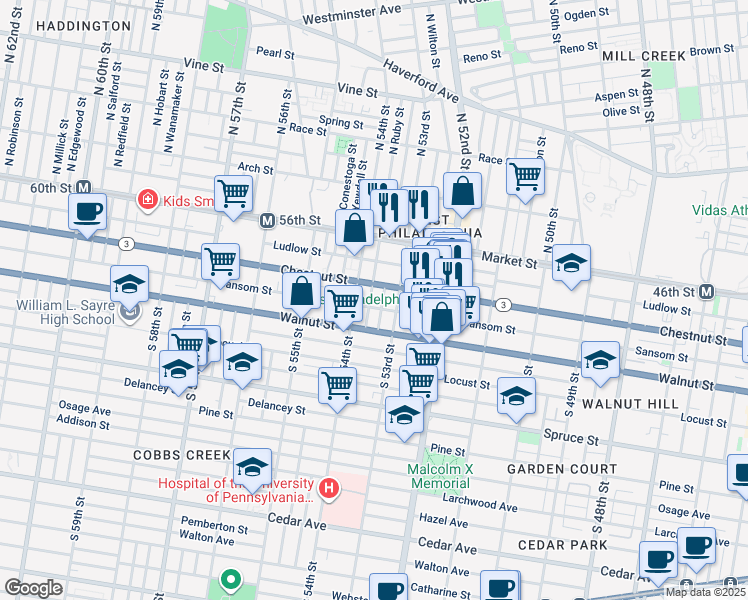map of restaurants, bars, coffee shops, grocery stores, and more near 113 South Ruby Street in Philadelphia