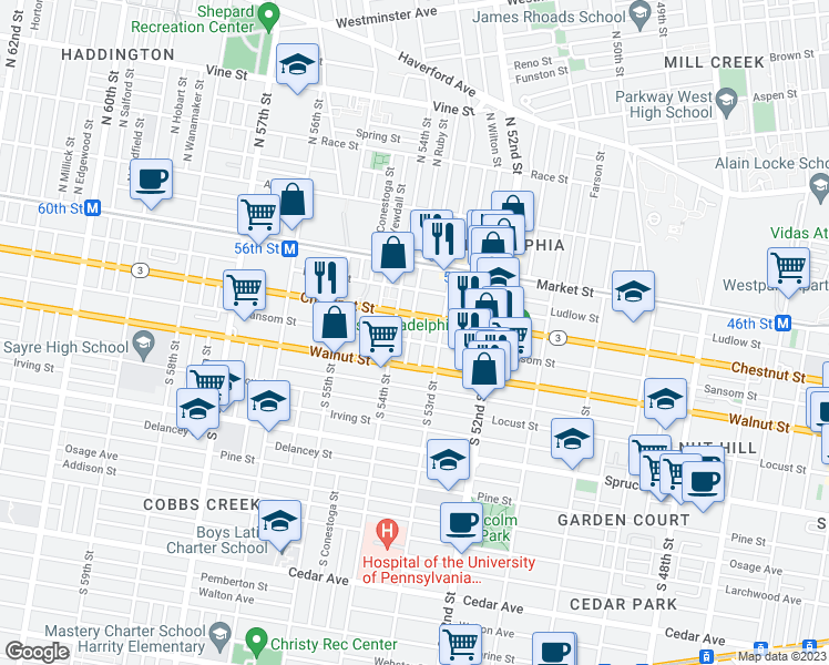 map of restaurants, bars, coffee shops, grocery stores, and more near 113 South Ruby Street in Philadelphia