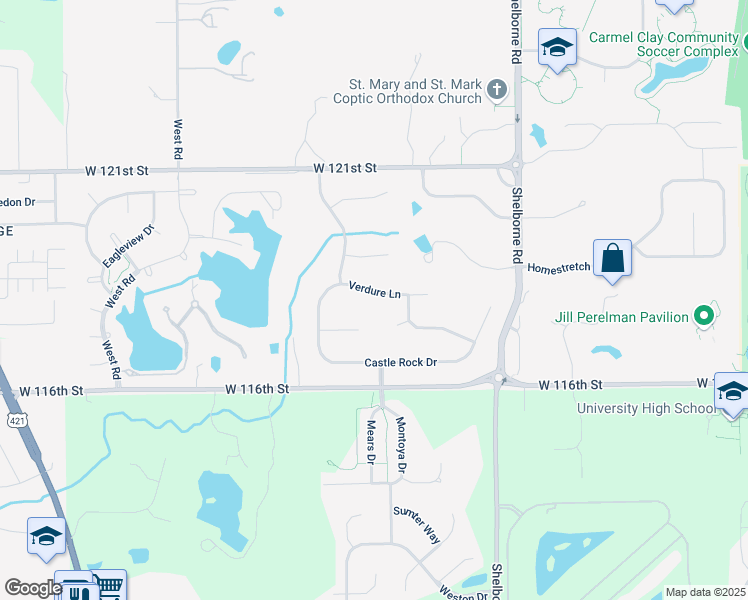 map of restaurants, bars, coffee shops, grocery stores, and more near 3873 Verdure Lane in Zionsville