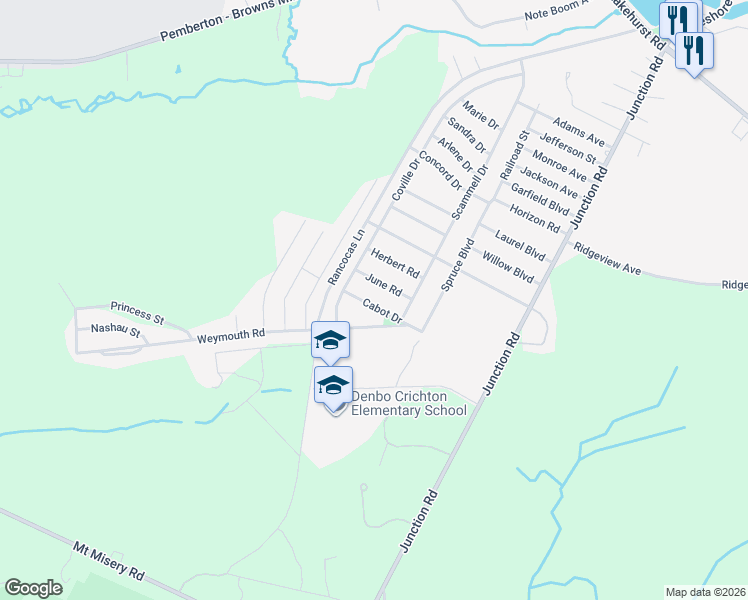 map of restaurants, bars, coffee shops, grocery stores, and more near 608 Cabot Dr in Pemberton Township