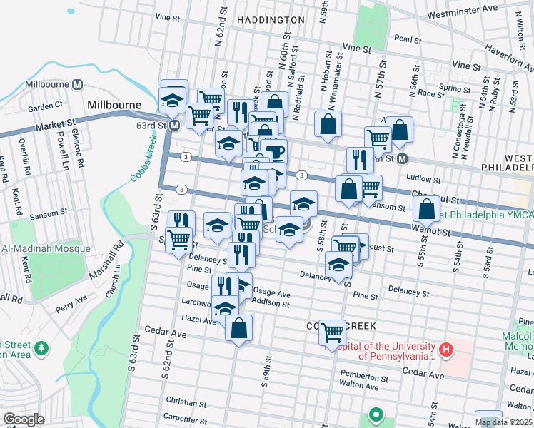 map of restaurants, bars, coffee shops, grocery stores, and more near in Philadelphia