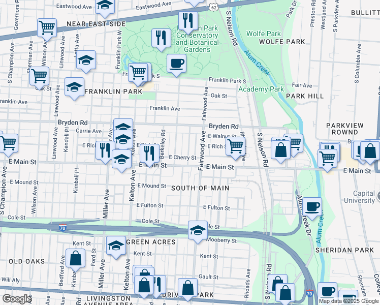 map of restaurants, bars, coffee shops, grocery stores, and more near 418 Morrison Avenue in Columbus