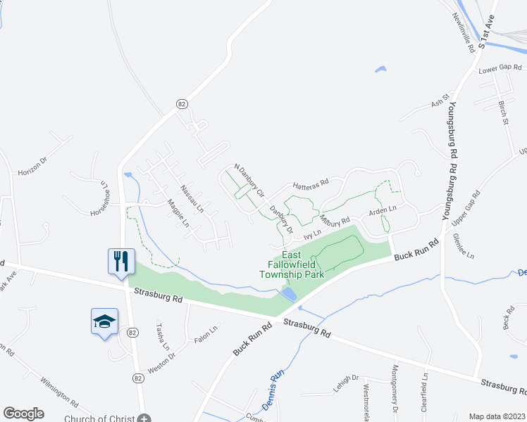 map of restaurants, bars, coffee shops, grocery stores, and more near 76 North Danbury Circle in Coatesville