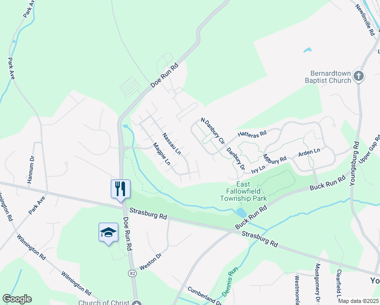 map of restaurants, bars, coffee shops, grocery stores, and more near 128 Largo Way in Chester County