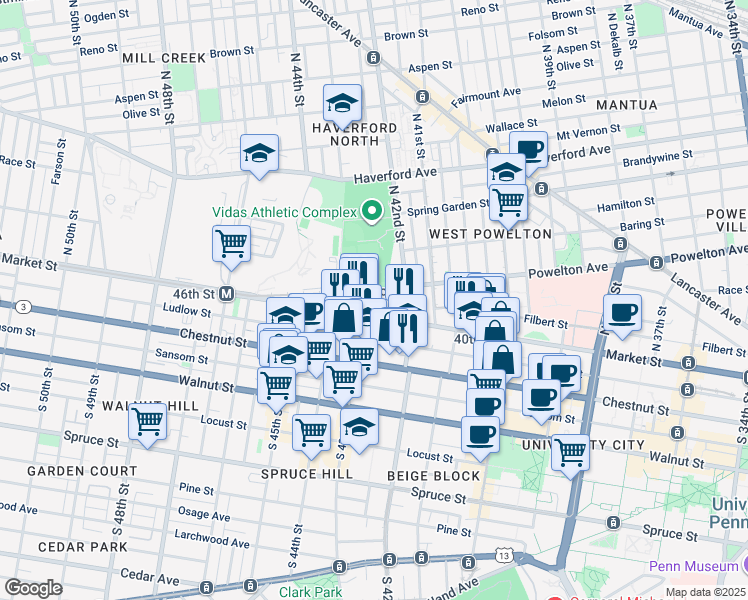 map of restaurants, bars, coffee shops, grocery stores, and more near 4246 Powelton Avenue in Philadelphia