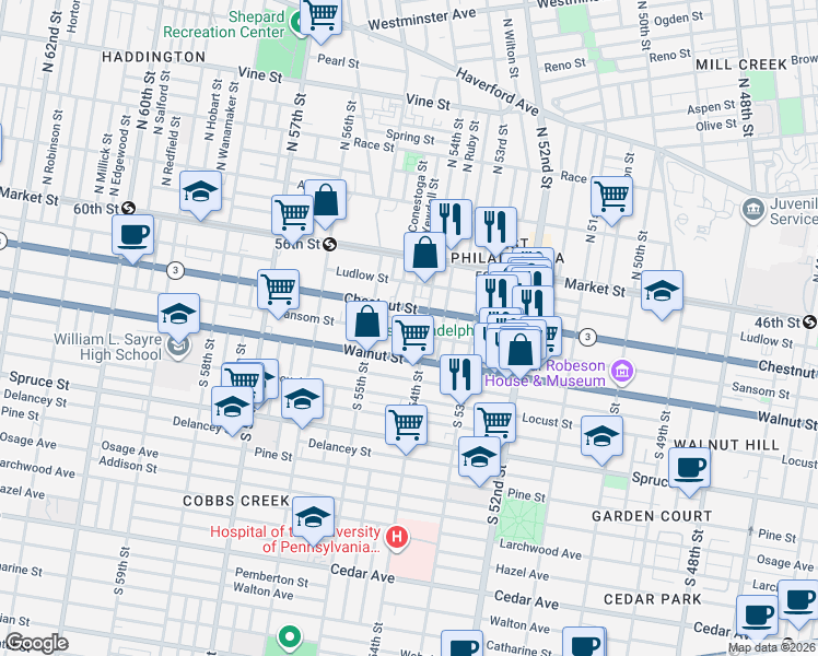 map of restaurants, bars, coffee shops, grocery stores, and more near in Philadelphia