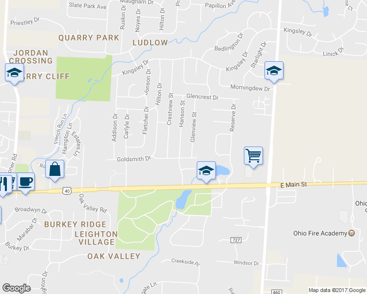 map of restaurants, bars, coffee shops, grocery stores, and more near 1366 Hanson Street in Reynoldsburg