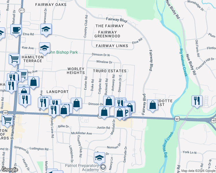 map of restaurants, bars, coffee shops, grocery stores, and more near 946 Bucknell Road in Columbus