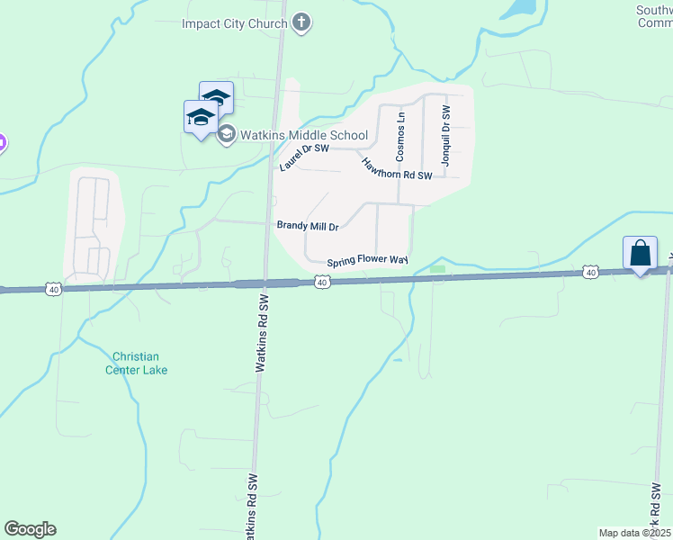 map of restaurants, bars, coffee shops, grocery stores, and more near 134 Spring Flower Way in Pataskala