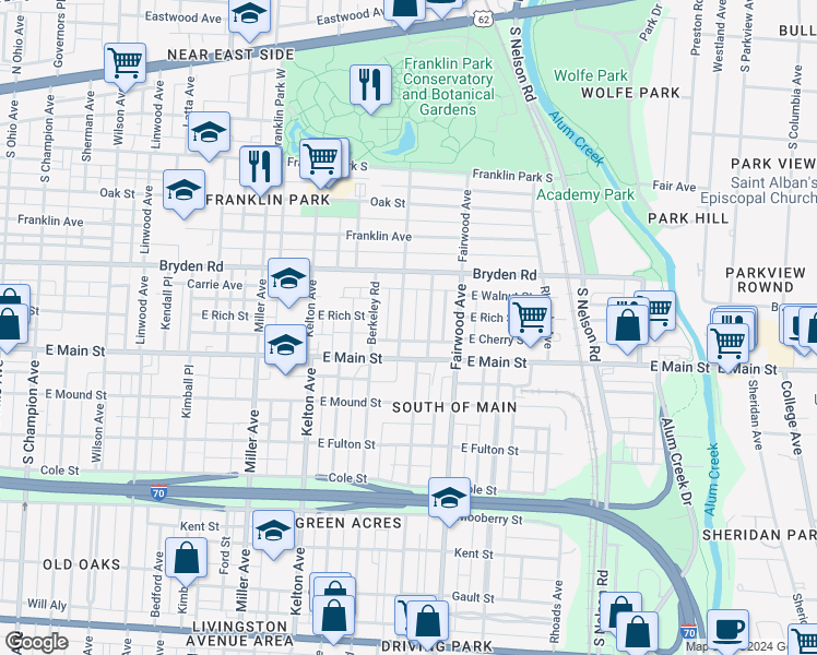 map of restaurants, bars, coffee shops, grocery stores, and more near 418 Morrison Avenue in Columbus