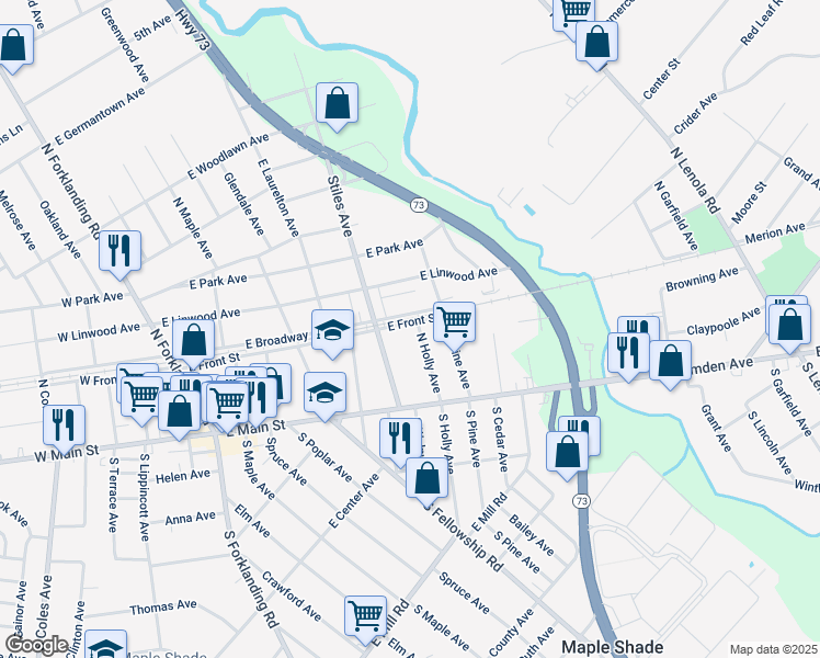 map of restaurants, bars, coffee shops, grocery stores, and more near 62 N Holly Ave in Maple Shade