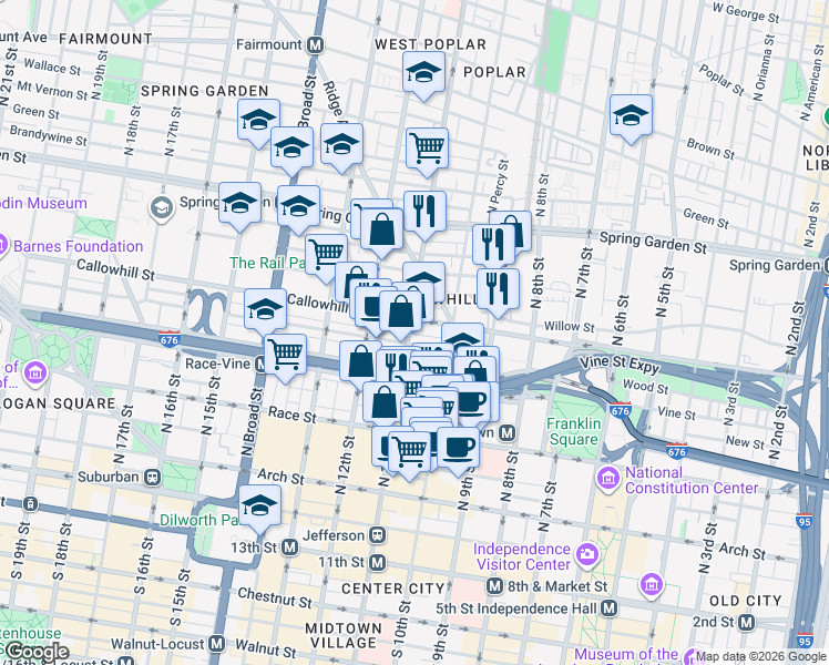 map of restaurants, bars, coffee shops, grocery stores, and more near in Philadelphia