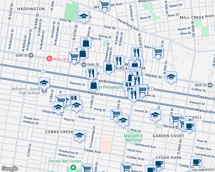 map of restaurants, bars, coffee shops, grocery stores, and more near in Philadelphia