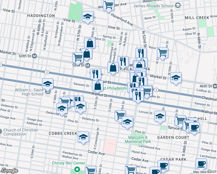 map of restaurants, bars, coffee shops, grocery stores, and more near in Philadelphia