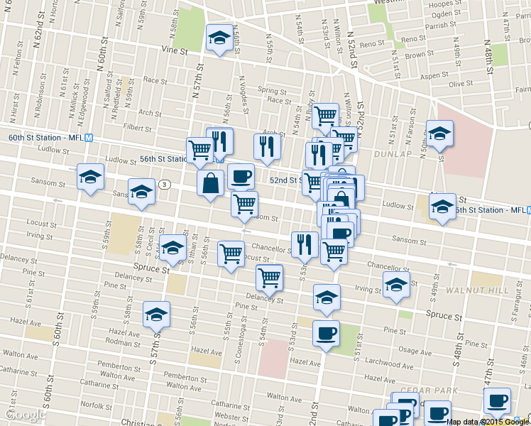 map of restaurants, bars, coffee shops, grocery stores, and more near in Philadelphia