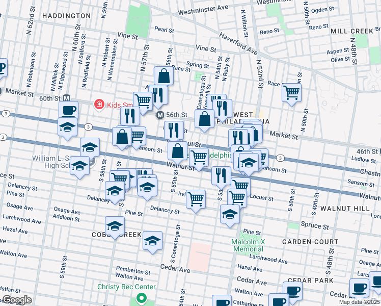 map of restaurants, bars, coffee shops, grocery stores, and more near in Philadelphia