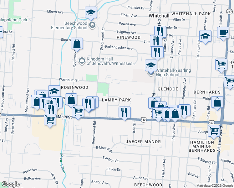map of restaurants, bars, coffee shops, grocery stores, and more near 4024 Anthony Court North in Columbus