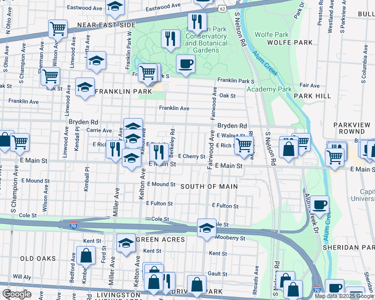 map of restaurants, bars, coffee shops, grocery stores, and more near 418 Morrison Avenue in Columbus