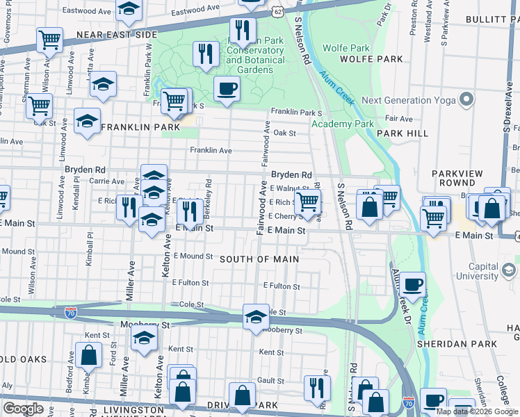 map of restaurants, bars, coffee shops, grocery stores, and more near 425 Fairwood Avenue in Columbus