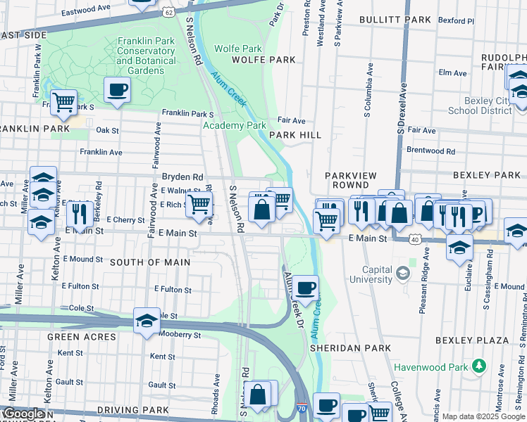 map of restaurants, bars, coffee shops, grocery stores, and more near 461 Holtzman Avenue in Columbus