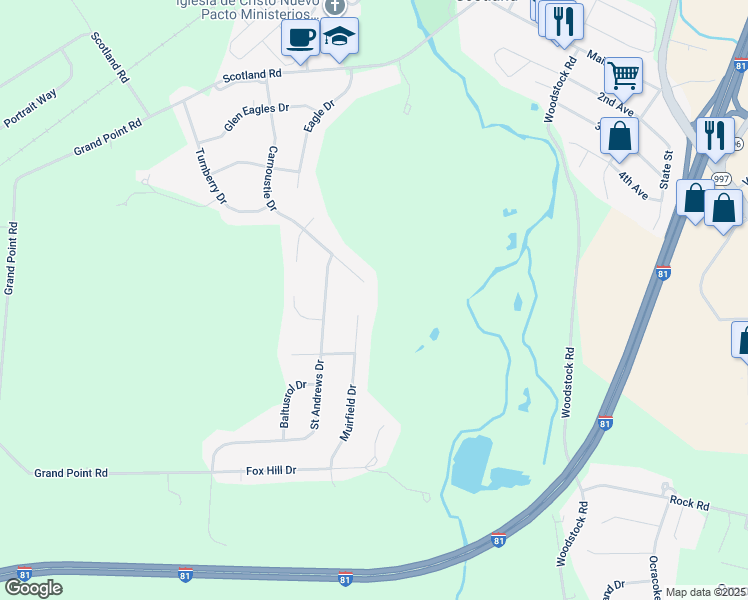 map of restaurants, bars, coffee shops, grocery stores, and more near 3327 Carnoustie Drive in Chambersburg