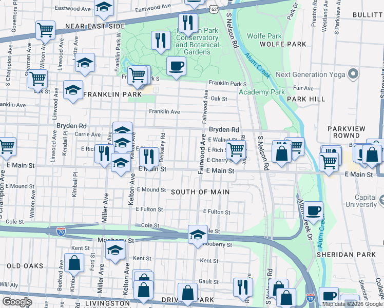map of restaurants, bars, coffee shops, grocery stores, and more near 425 Fairwood Avenue in Columbus