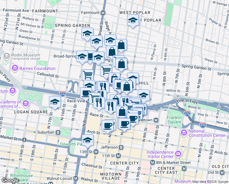 map of restaurants, bars, coffee shops, grocery stores, and more near in Philadelphia