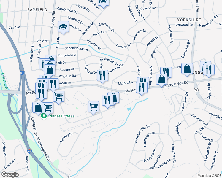 map of restaurants, bars, coffee shops, grocery stores, and more near 2507 Hartford Road in East York