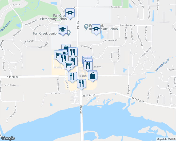 map of restaurants, bars, coffee shops, grocery stores, and more near 11677 Olio Rd in Fishers