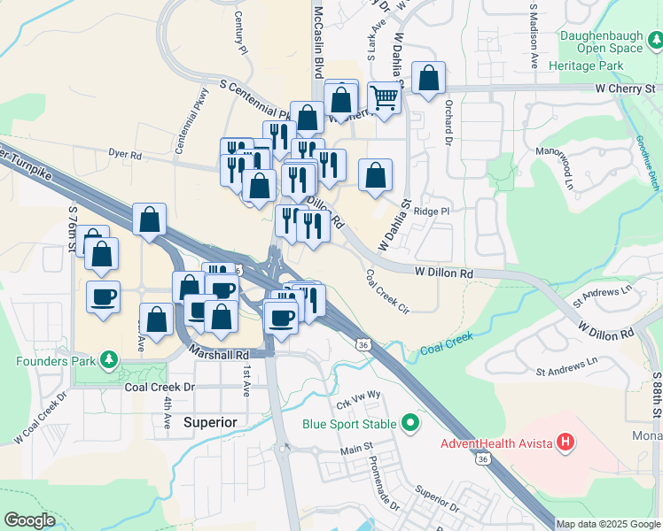 map of restaurants, bars, coffee shops, grocery stores, and more near 902 Dillon Road in Louisville