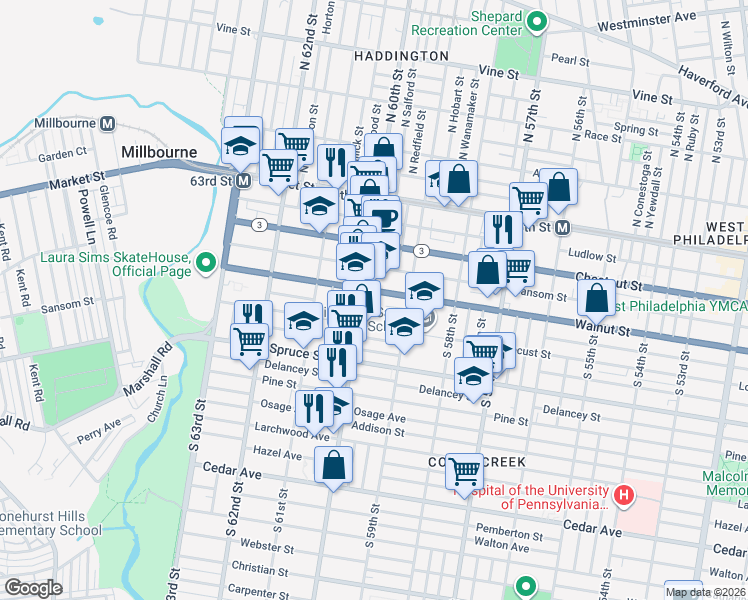 map of restaurants, bars, coffee shops, grocery stores, and more near in Philadelphia