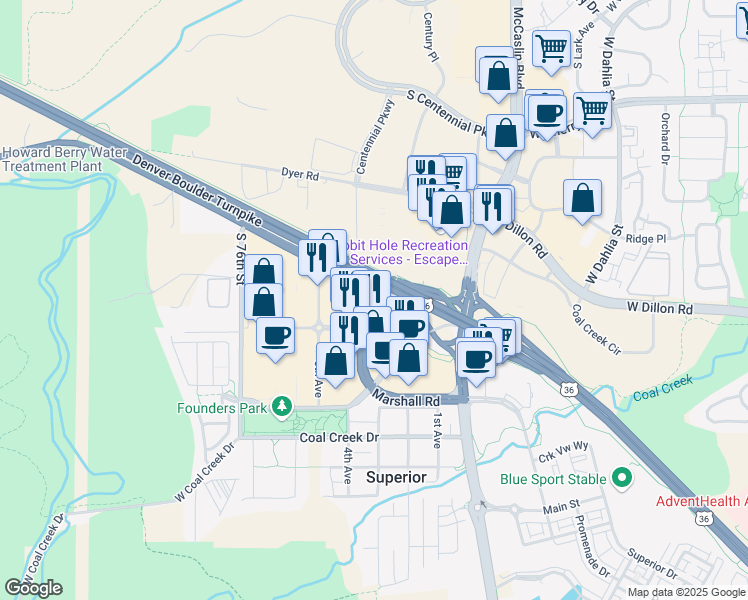 map of restaurants, bars, coffee shops, grocery stores, and more near in Superior