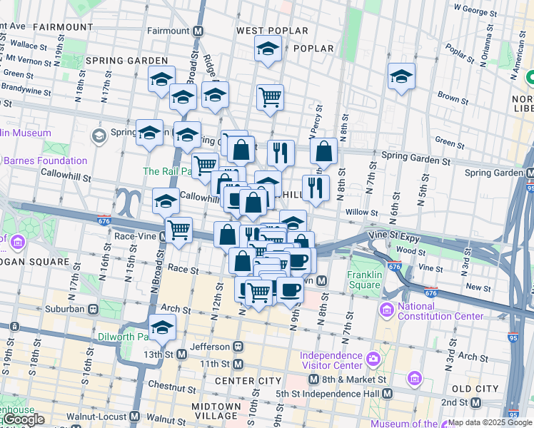 map of restaurants, bars, coffee shops, grocery stores, and more near in Philadelphia