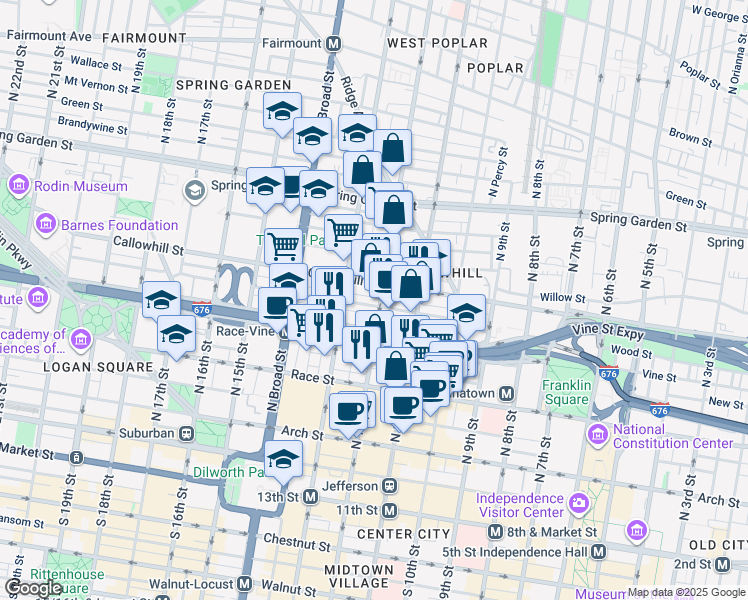 map of restaurants, bars, coffee shops, grocery stores, and more near in Philadelphia