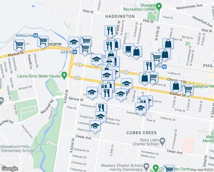 map of restaurants, bars, coffee shops, grocery stores, and more near in Philadelphia
