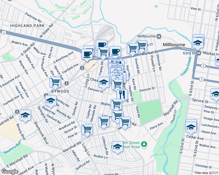 map of restaurants, bars, coffee shops, grocery stores, and more near in Delaware County