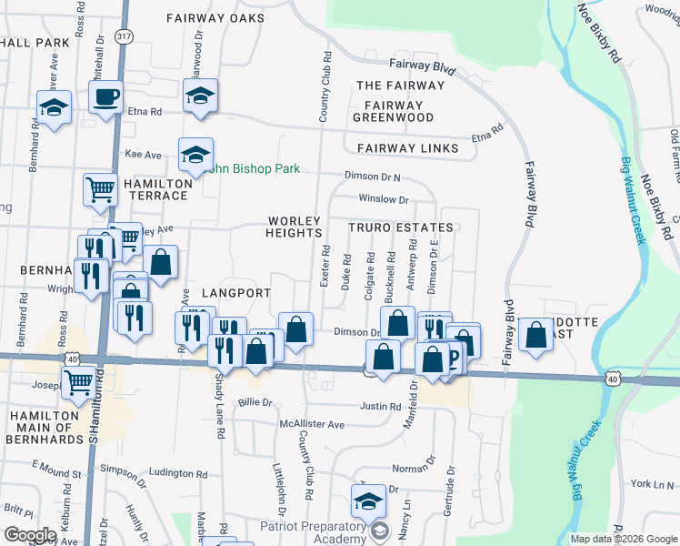 map of restaurants, bars, coffee shops, grocery stores, and more near 942 Exeter Road in Columbus