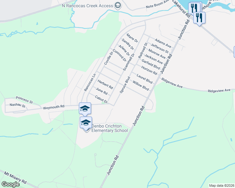 map of restaurants, bars, coffee shops, grocery stores, and more near 105 Spruce Boulevard in Browns Mills
