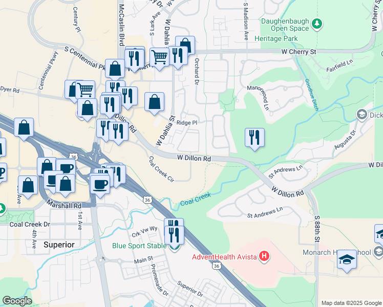 map of restaurants, bars, coffee shops, grocery stores, and more near 855 Dillon Road in Louisville