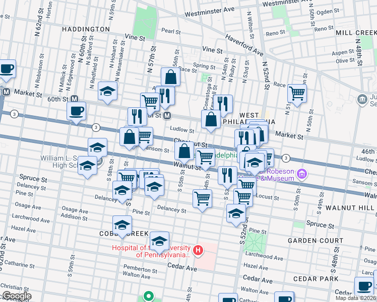 map of restaurants, bars, coffee shops, grocery stores, and more near in Philadelphia