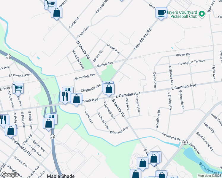 map of restaurants, bars, coffee shops, grocery stores, and more near 7 North Lenola Road in Moorestown