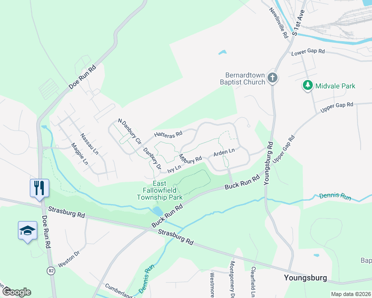 map of restaurants, bars, coffee shops, grocery stores, and more near 134 Milbury Road in Chester County