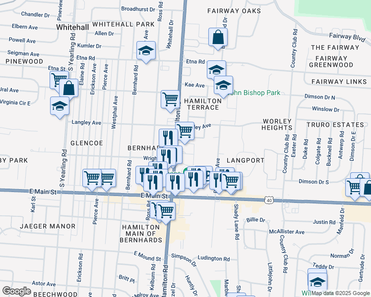 map of restaurants, bars, coffee shops, grocery stores, and more near 850 South Hamilton Road in Whitehall