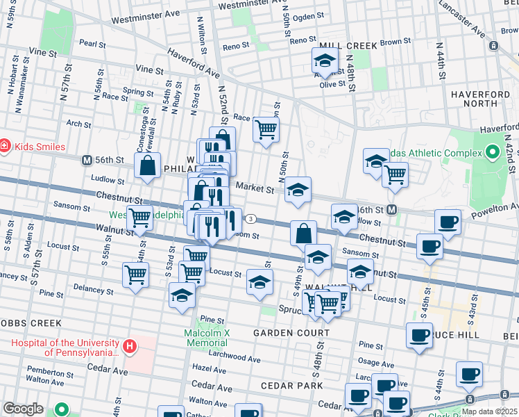 map of restaurants, bars, coffee shops, grocery stores, and more near 5036 Ludlow Street in Philadelphia