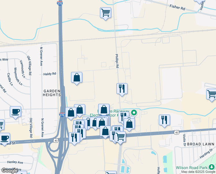 map of restaurants, bars, coffee shops, grocery stores, and more near 255 Phillipi Road in Columbus